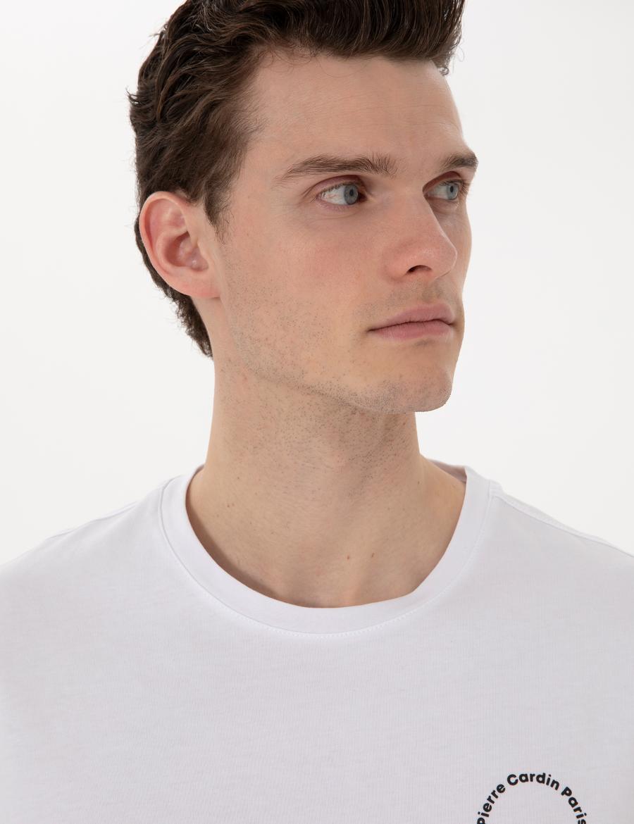 Beyaz Comfort Fit Bisiklet Yaka Tişört