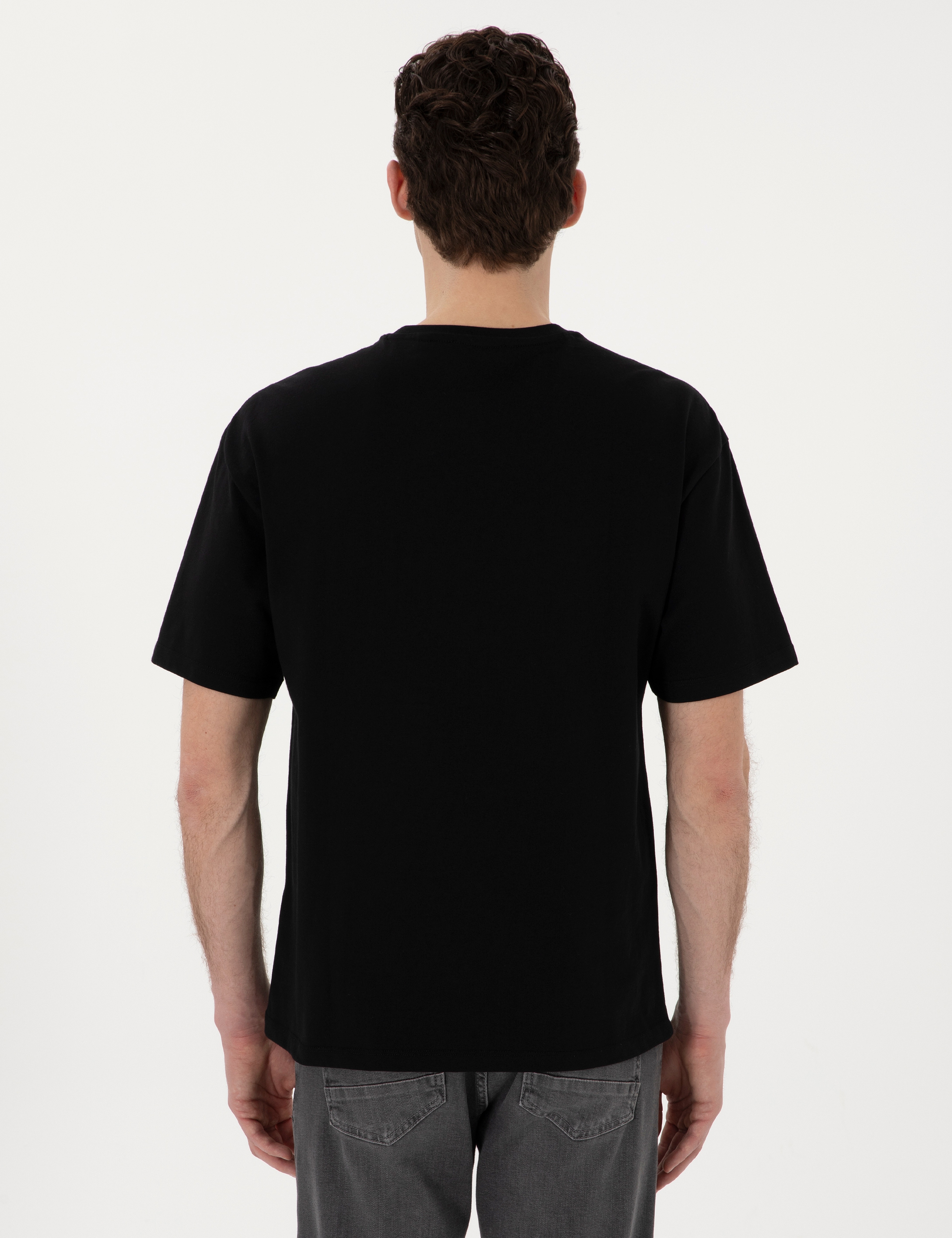Siyah Comfort Fit Bisiklet Yaka Tişört - Image 5