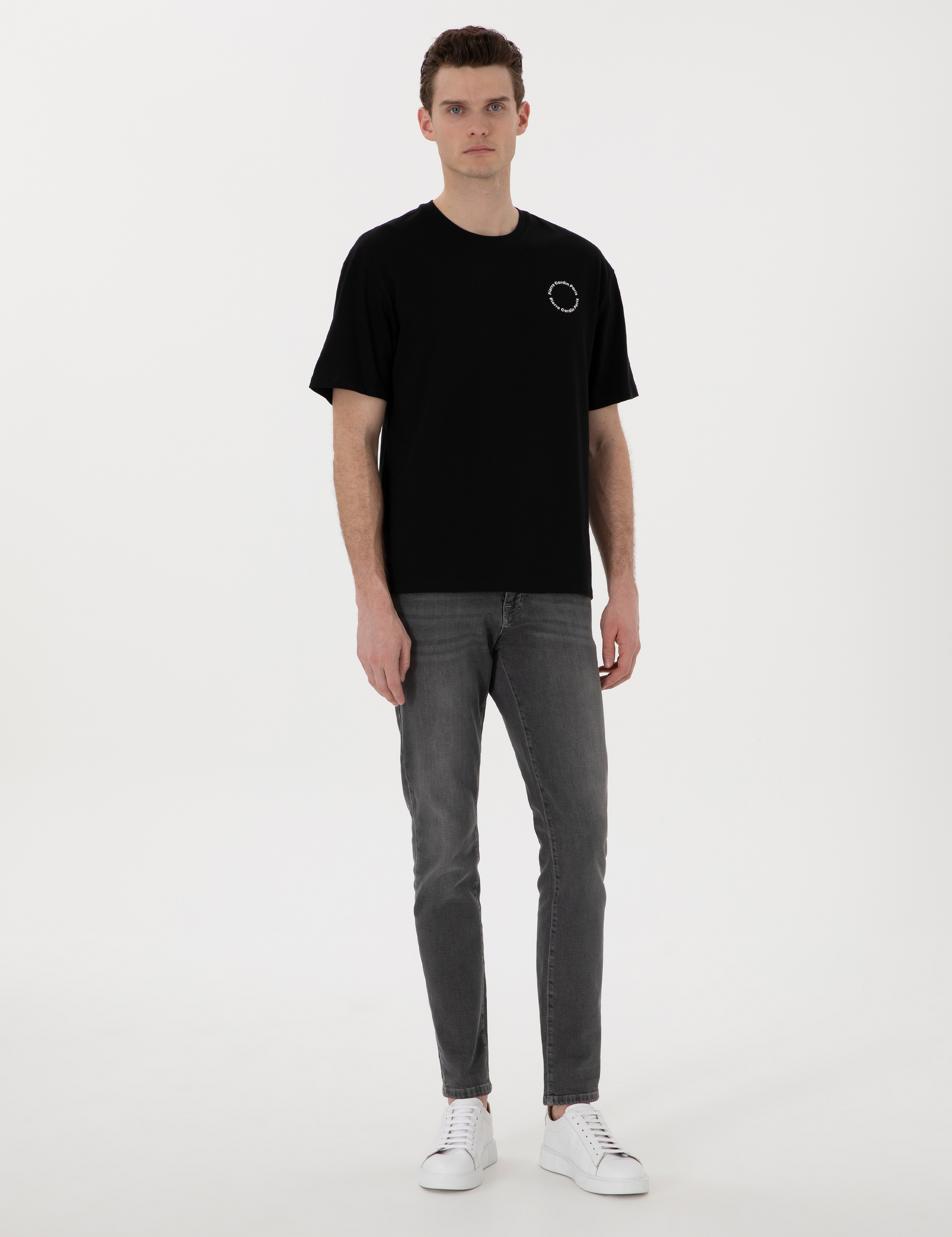 Siyah Comfort Fit Bisiklet Yaka Tişört - Image 4