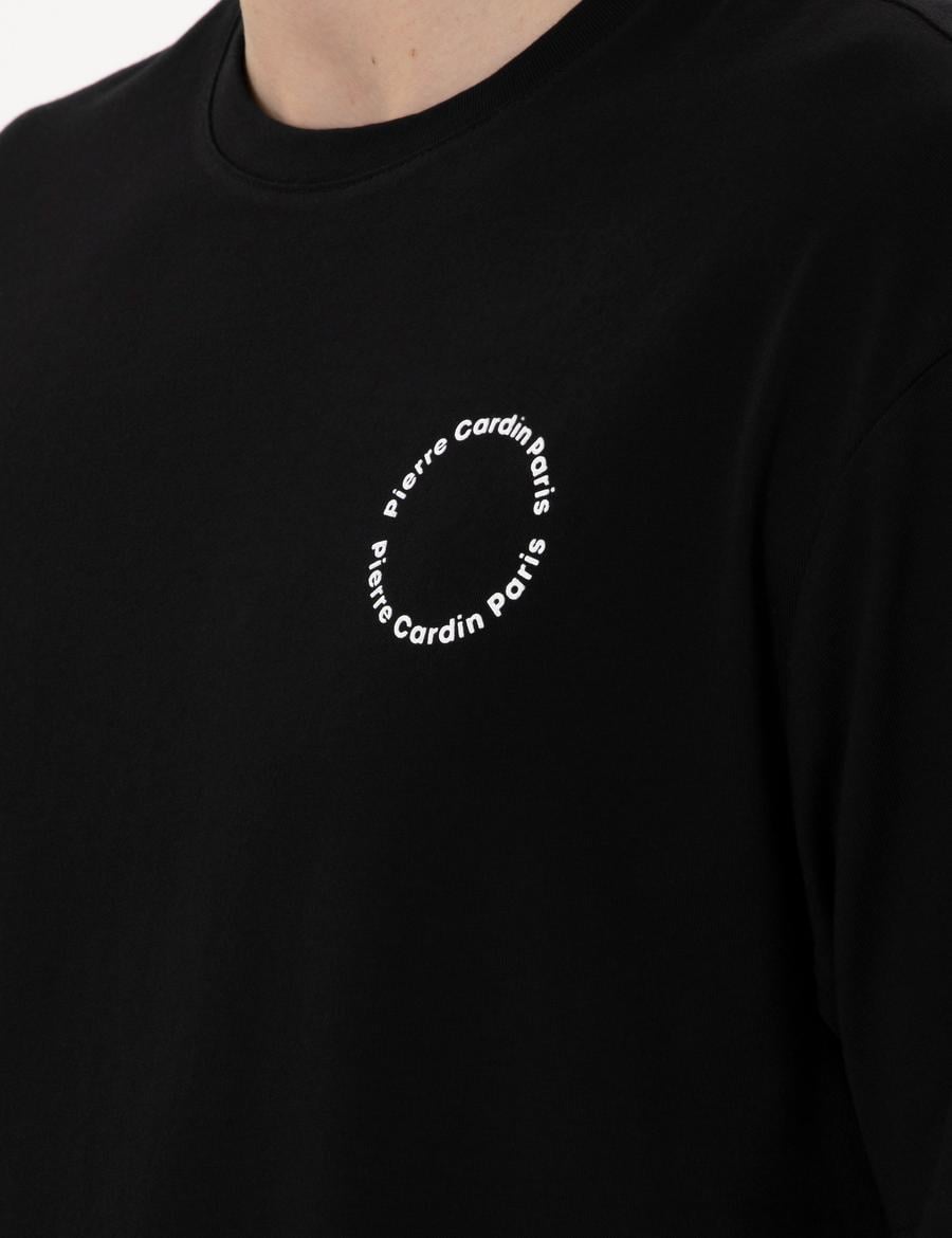 Siyah Comfort Fit Bisiklet Yaka Tişört