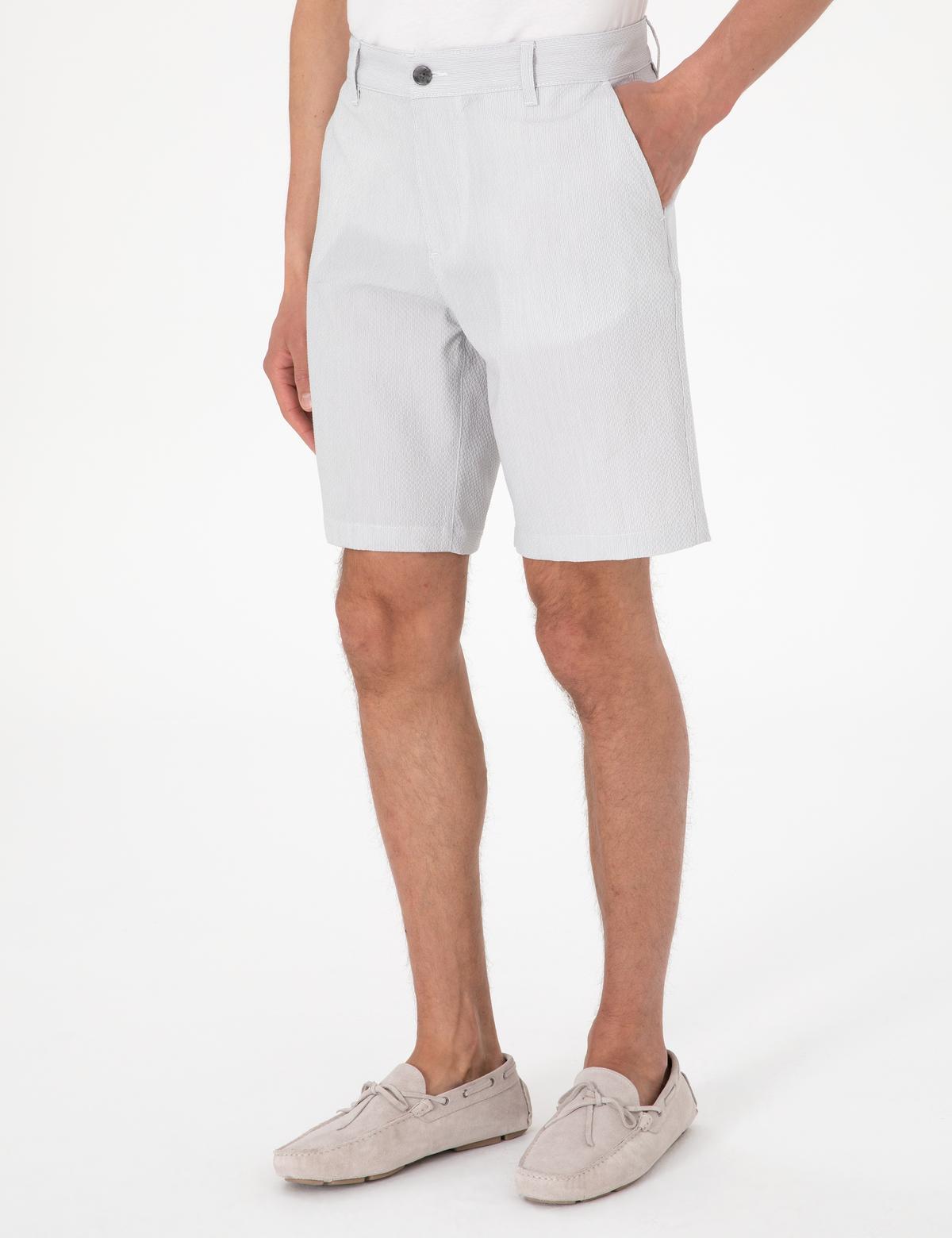 Gri Slim Fit Gofre Dokuma Şort - 50309644002