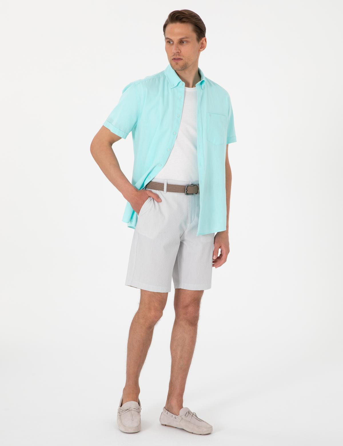 Gri Slim Fit Gofre Dokuma Şort - 50309644002