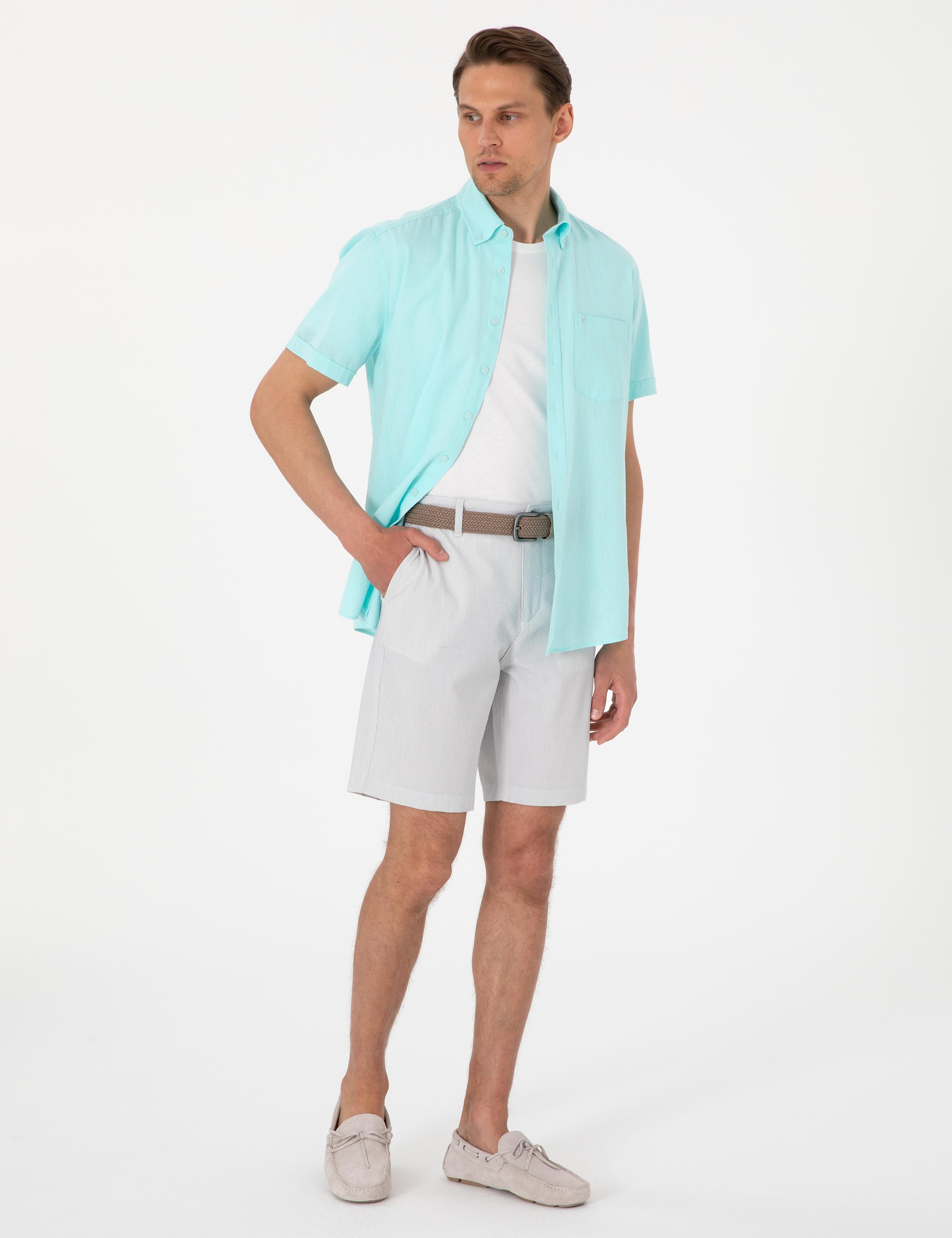 Gri Slim Fit Gofre Dokuma Şort