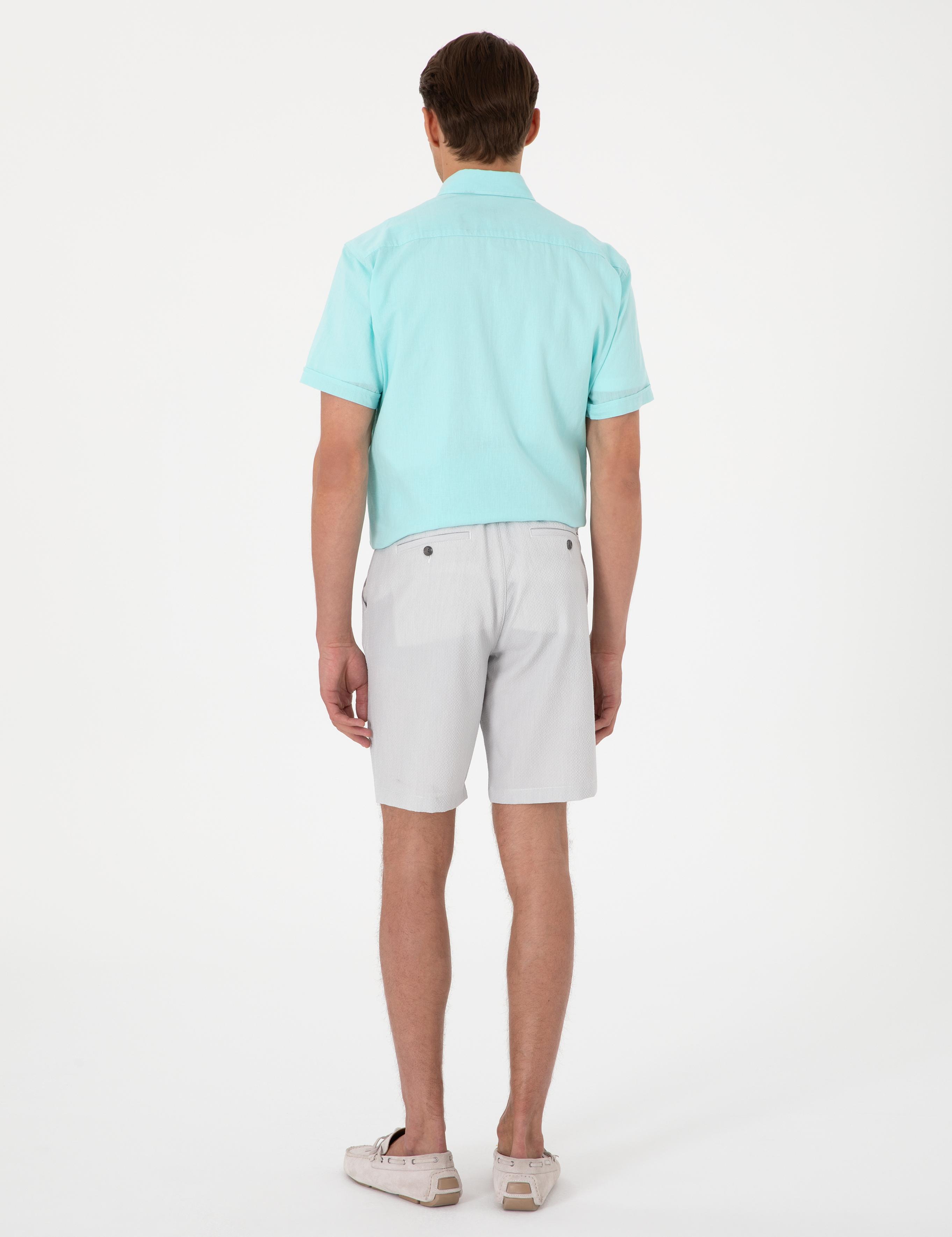 Gri Slim Fit Gofre Dokuma Şort