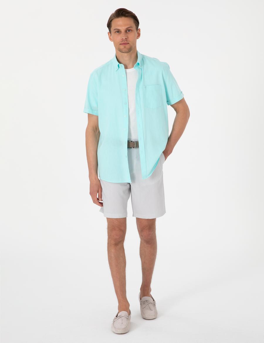 Gri Slim Fit Gofre Dokuma Şort