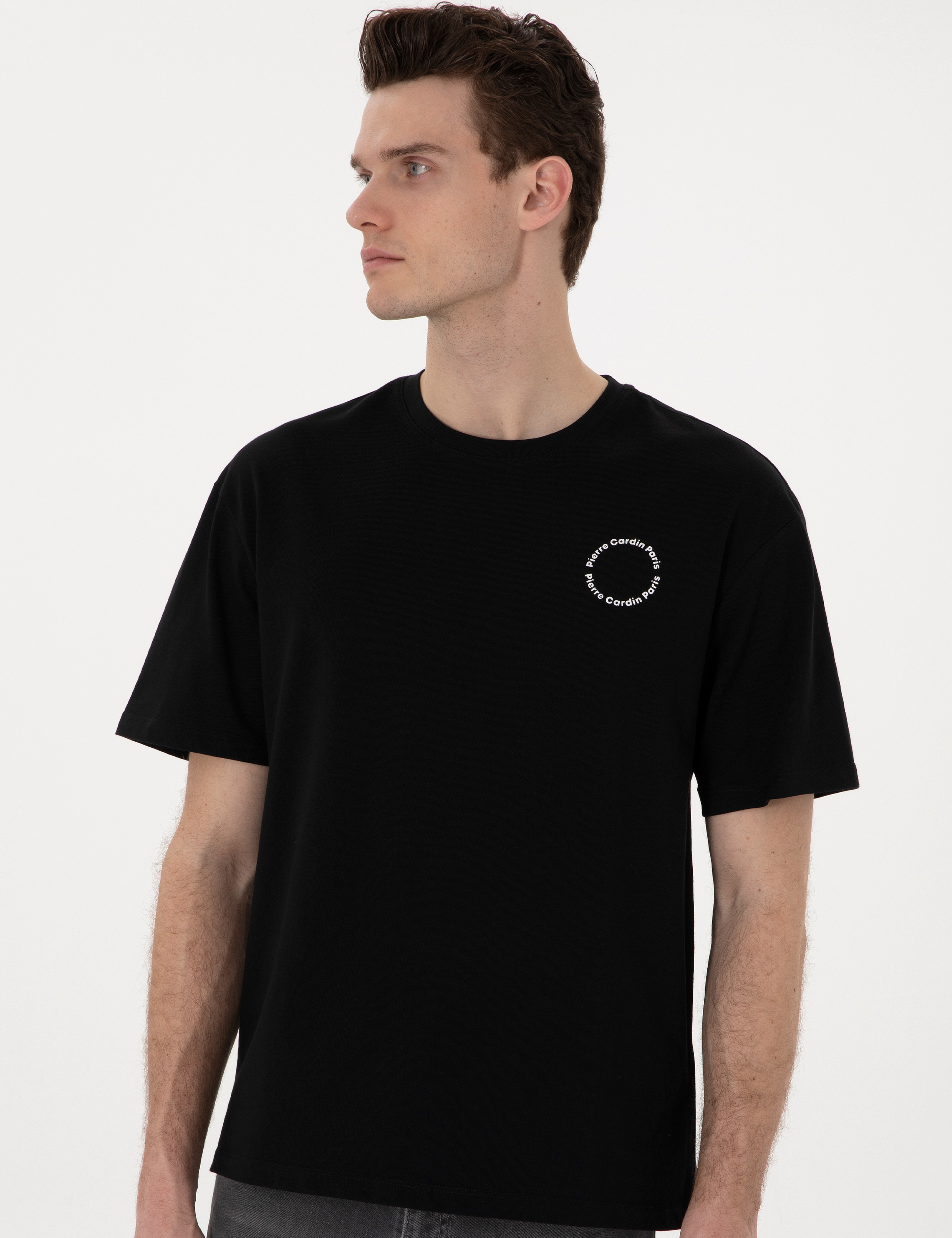 Siyah Comfort Fit Bisiklet Yaka Tişört - Image 3
