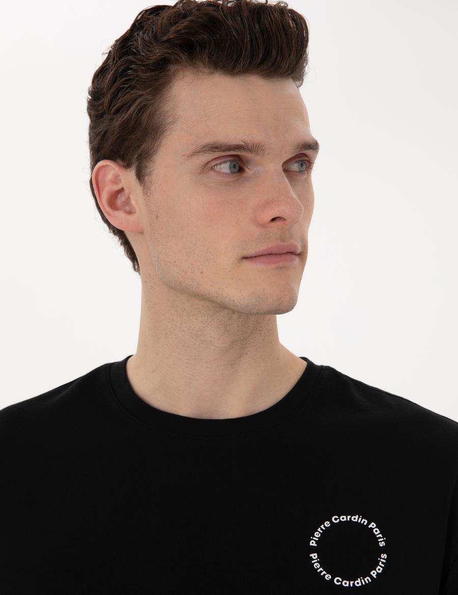 Siyah Comfort Fit Bisiklet Yaka Tişört