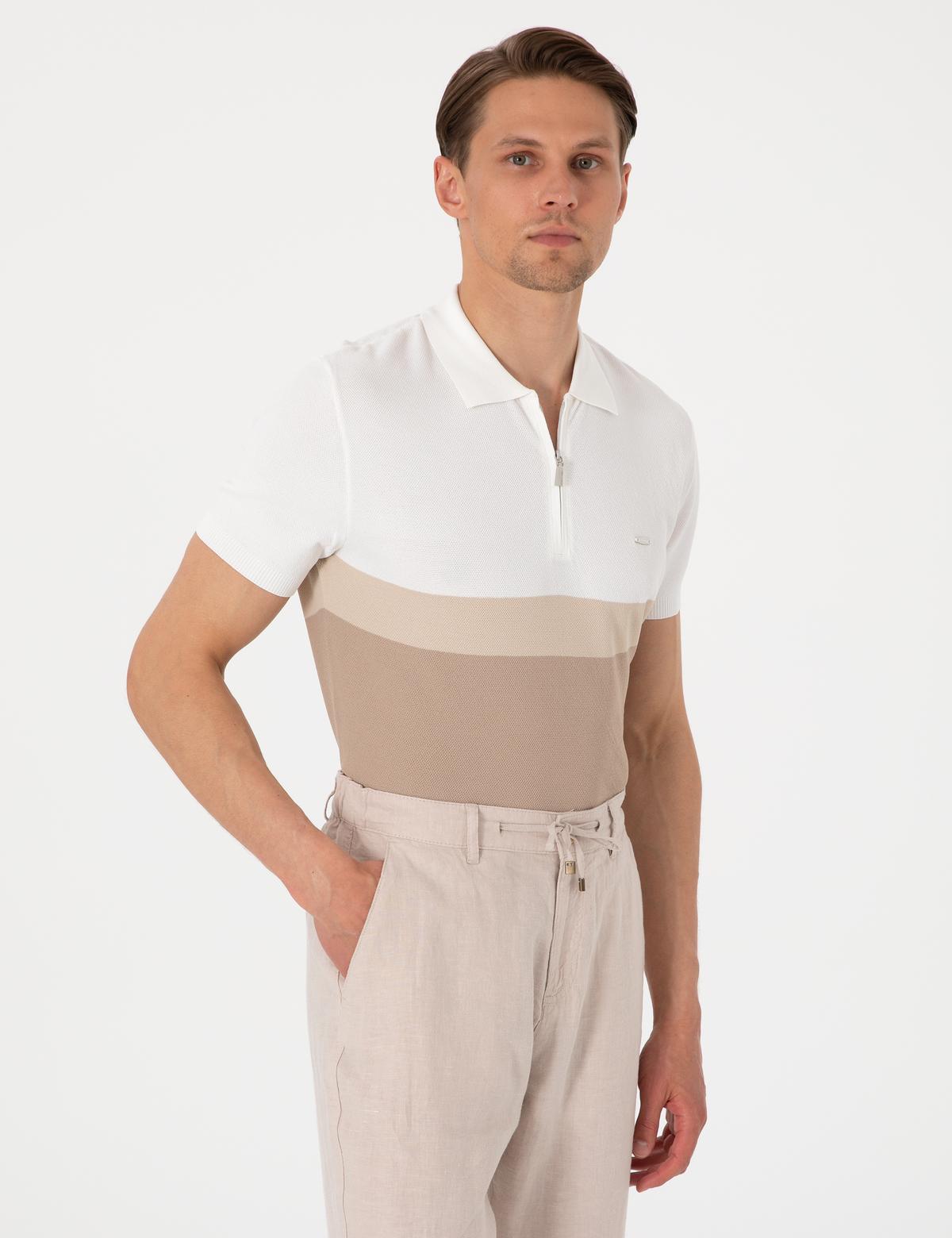 Vizon Slim Fit Polo Yaka Fermuarlı Triko Tişört - 50306003003