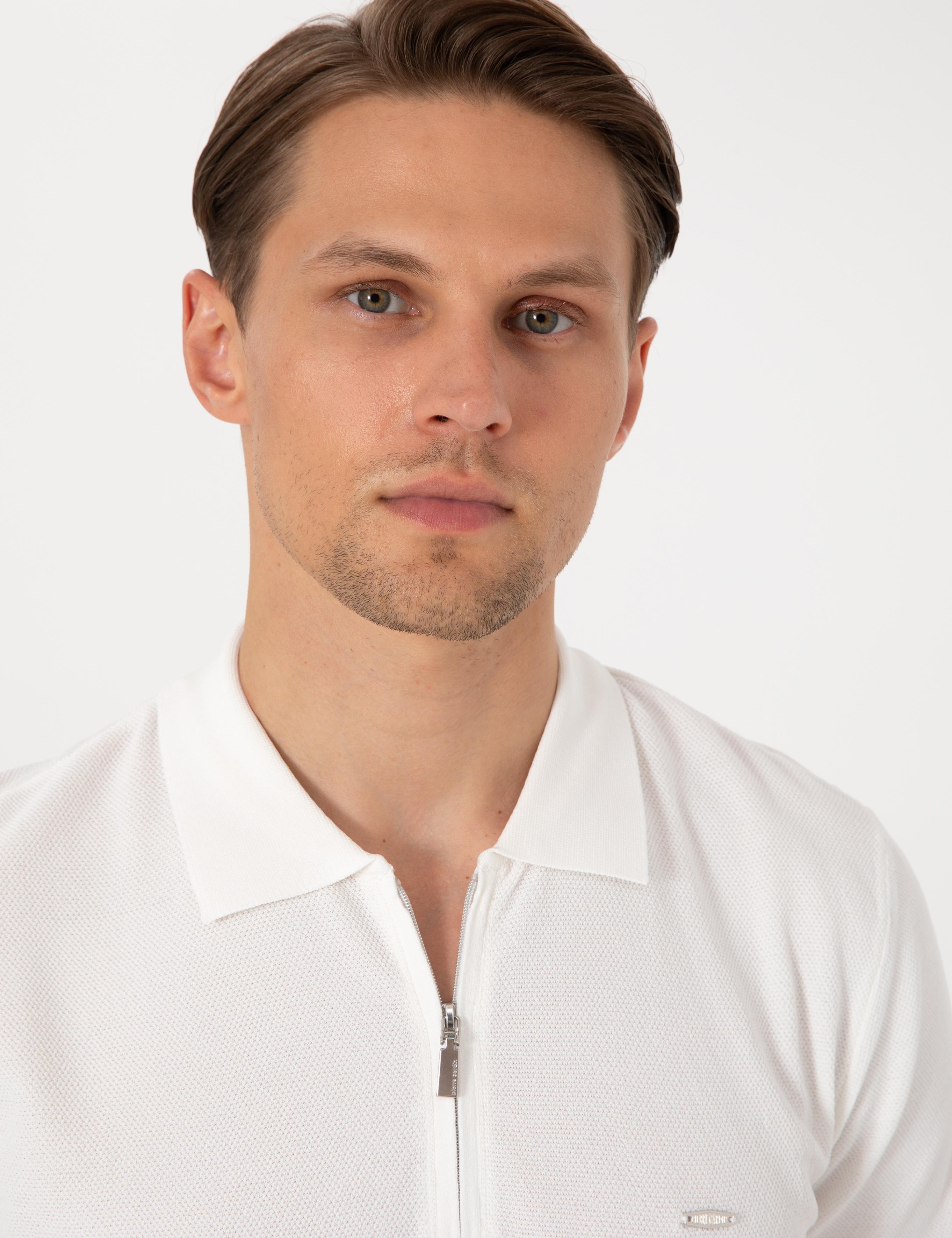 Vizon Slim Fit Polo Yaka Fermuarlı Triko Tişört