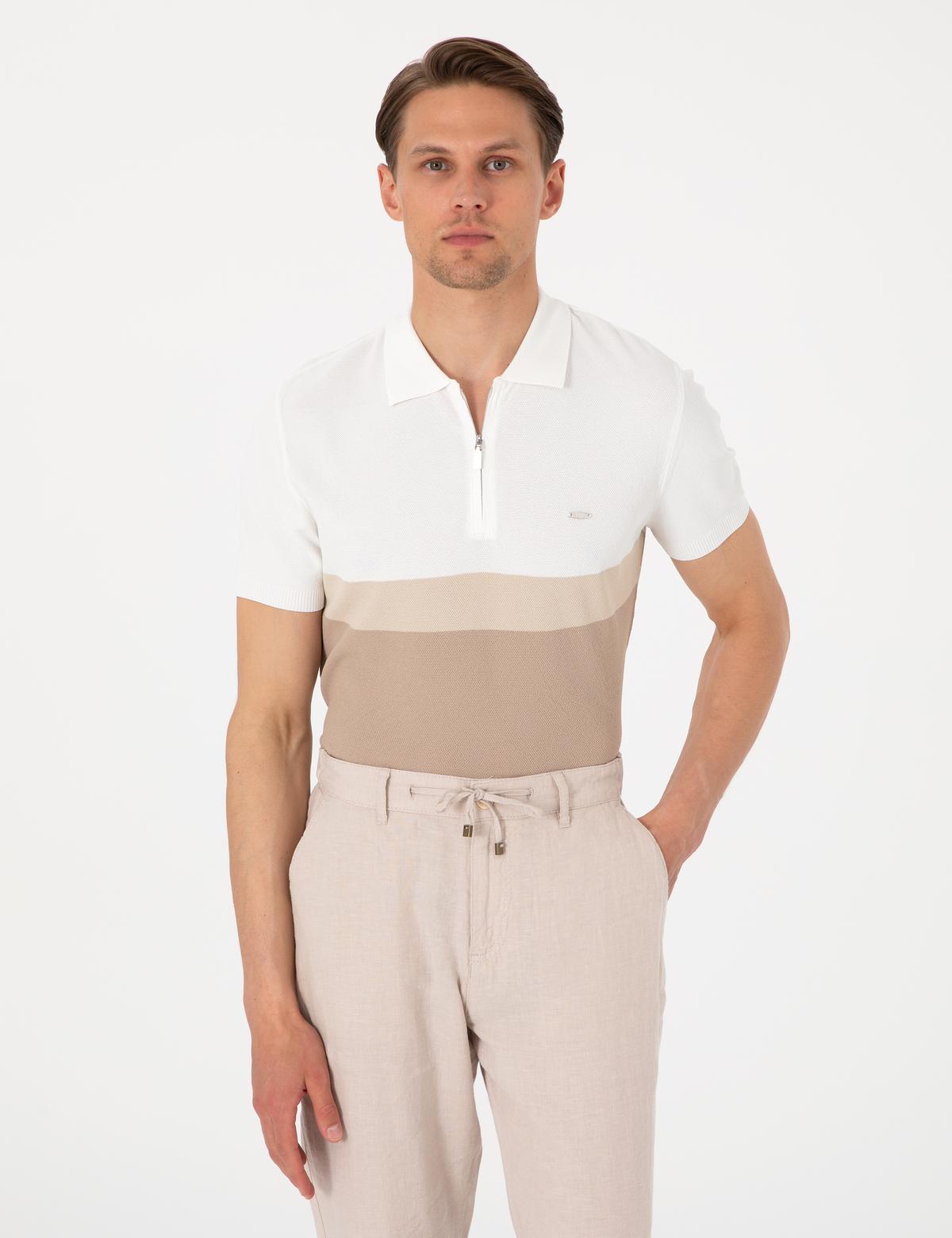 Vizon Slim Fit Polo Yaka Fermuarlı Triko Tişört