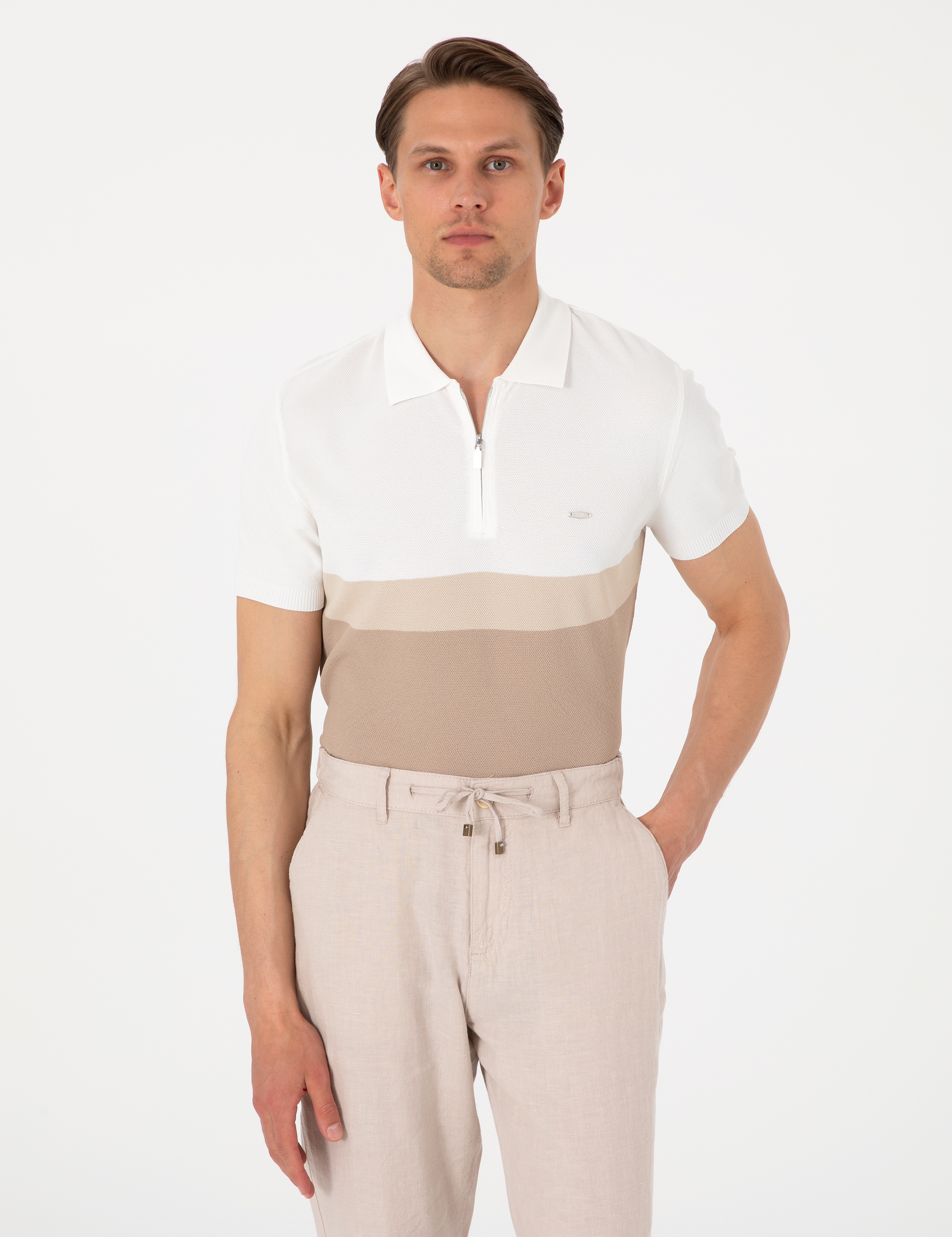 Vizon Slim Fit Polo Yaka Fermuarlı Triko Tişört - Image 1