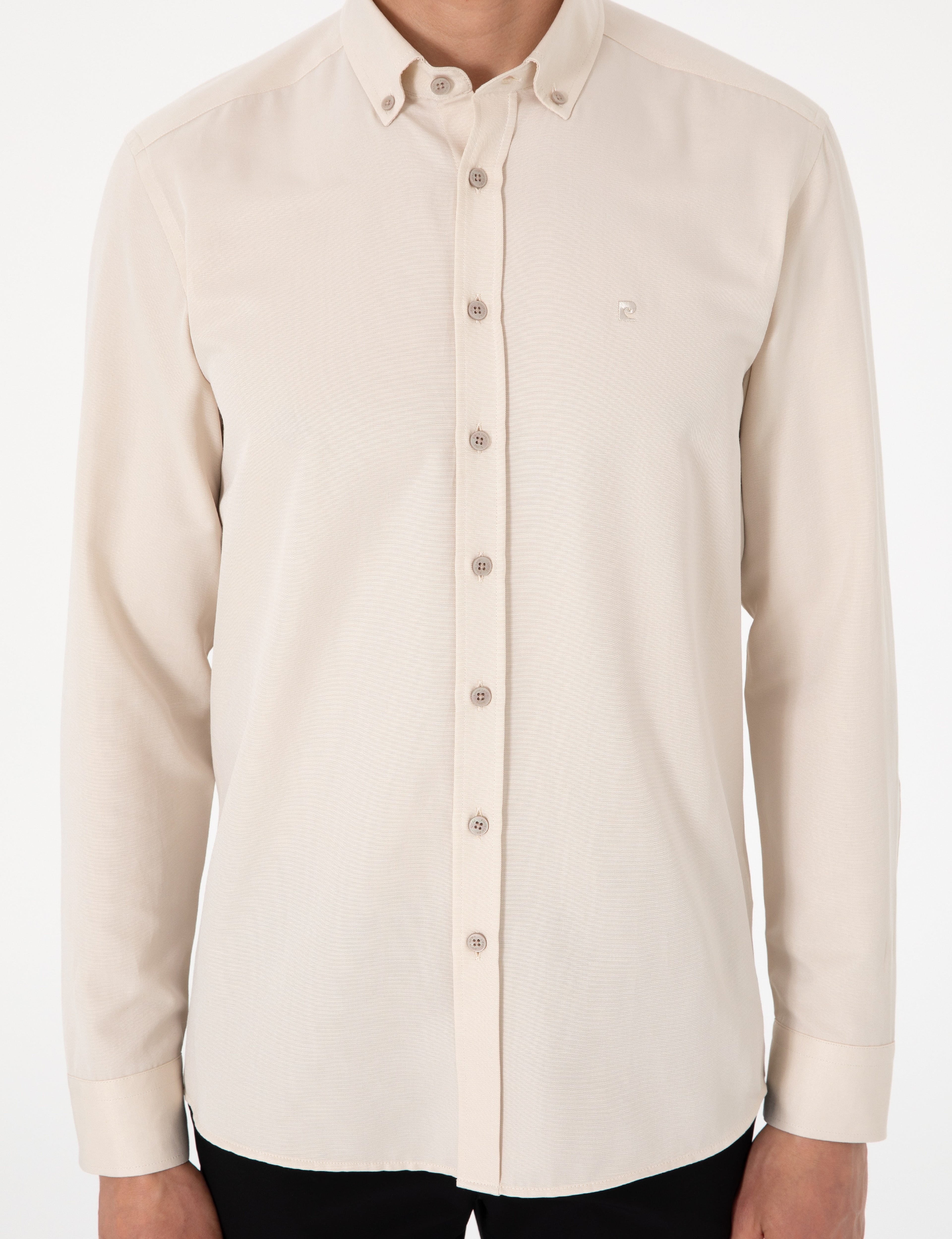 Bej Oxford Slim Fit Kolay Ütülenebilir Gömlek