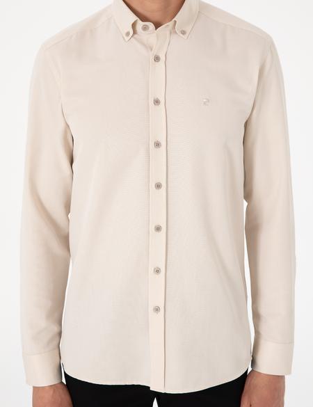 Bej Oxford Slim Fit Kolay Ütülenebilir Gömlek - 50306996079