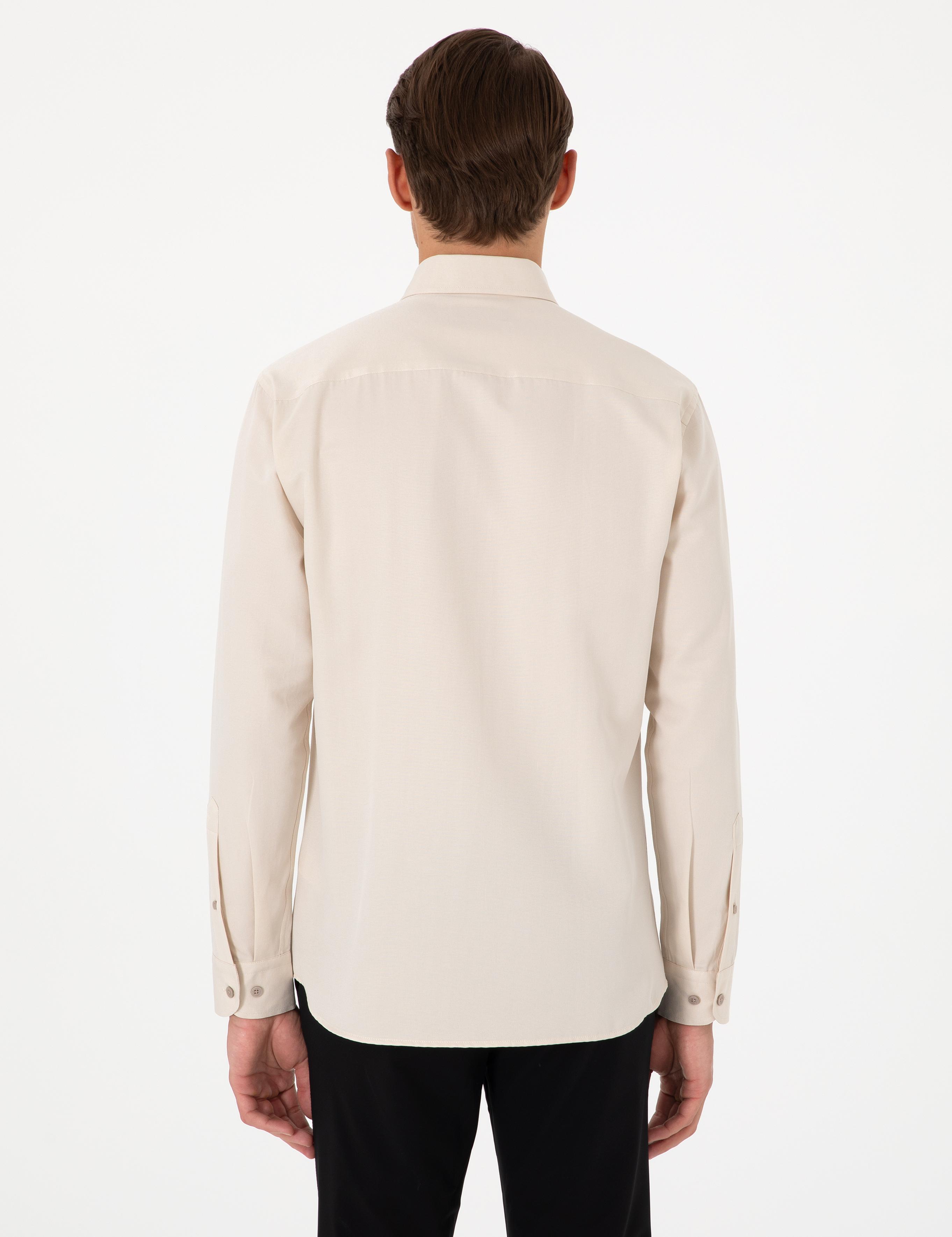 Bej Oxford Slim Fit Kolay Ütülenebilir Gömlek