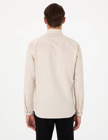 Bej Oxford Slim Fit Kolay Ütülenebilir Gömlek