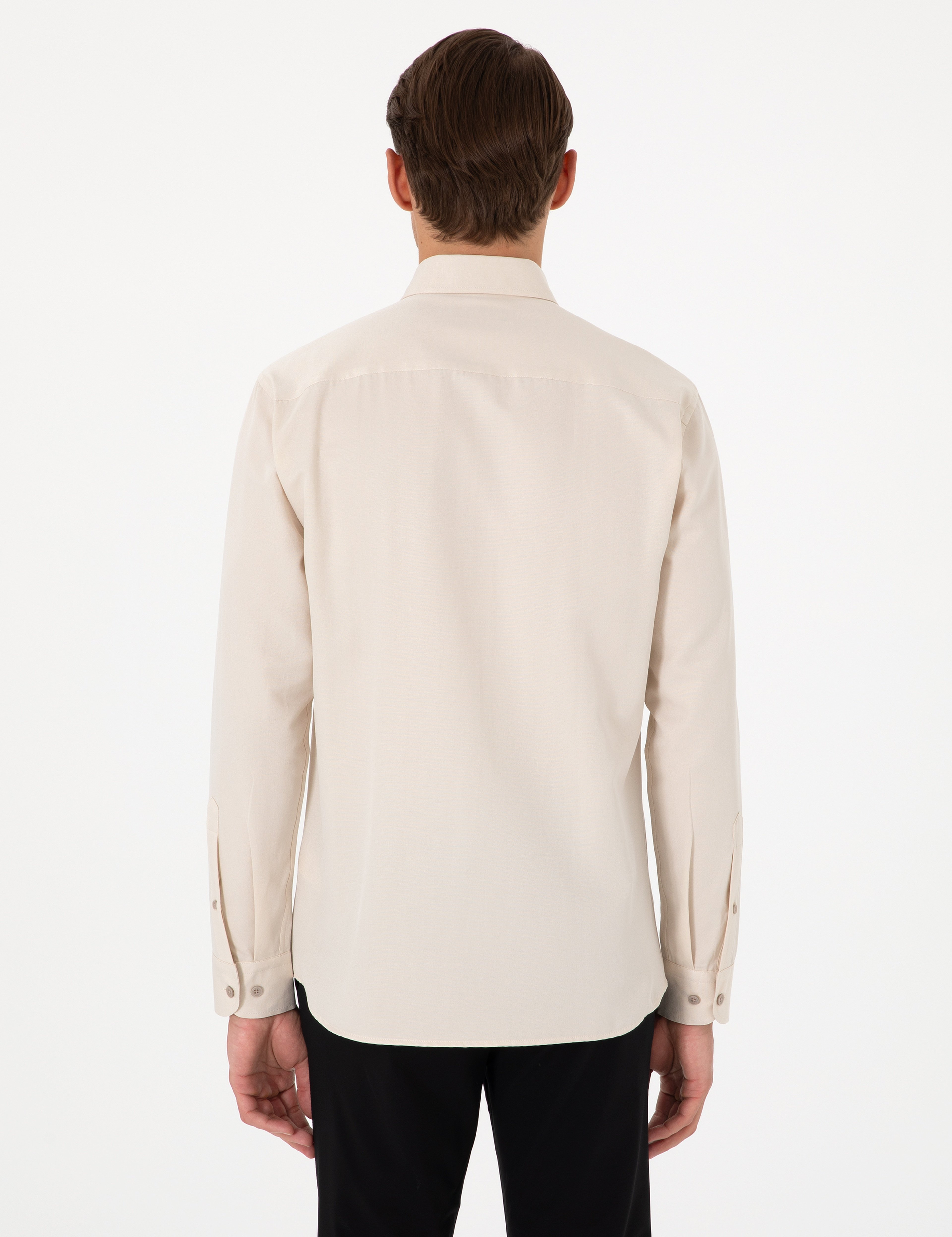 Bej Oxford Slim Fit Kolay Ütülenebilir Gömlek - Image 5