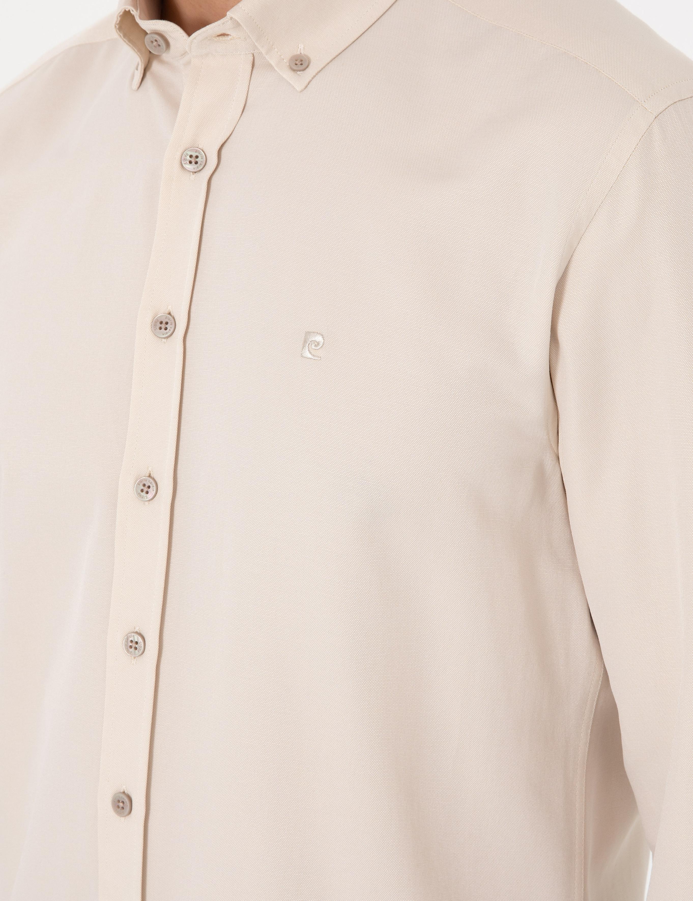 Bej Oxford Slim Fit Kolay Ütülenebilir Gömlek