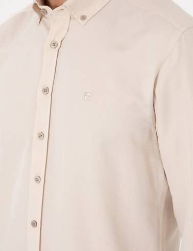 Bej Oxford Slim Fit Kolay Ütülenebilir Gömlek