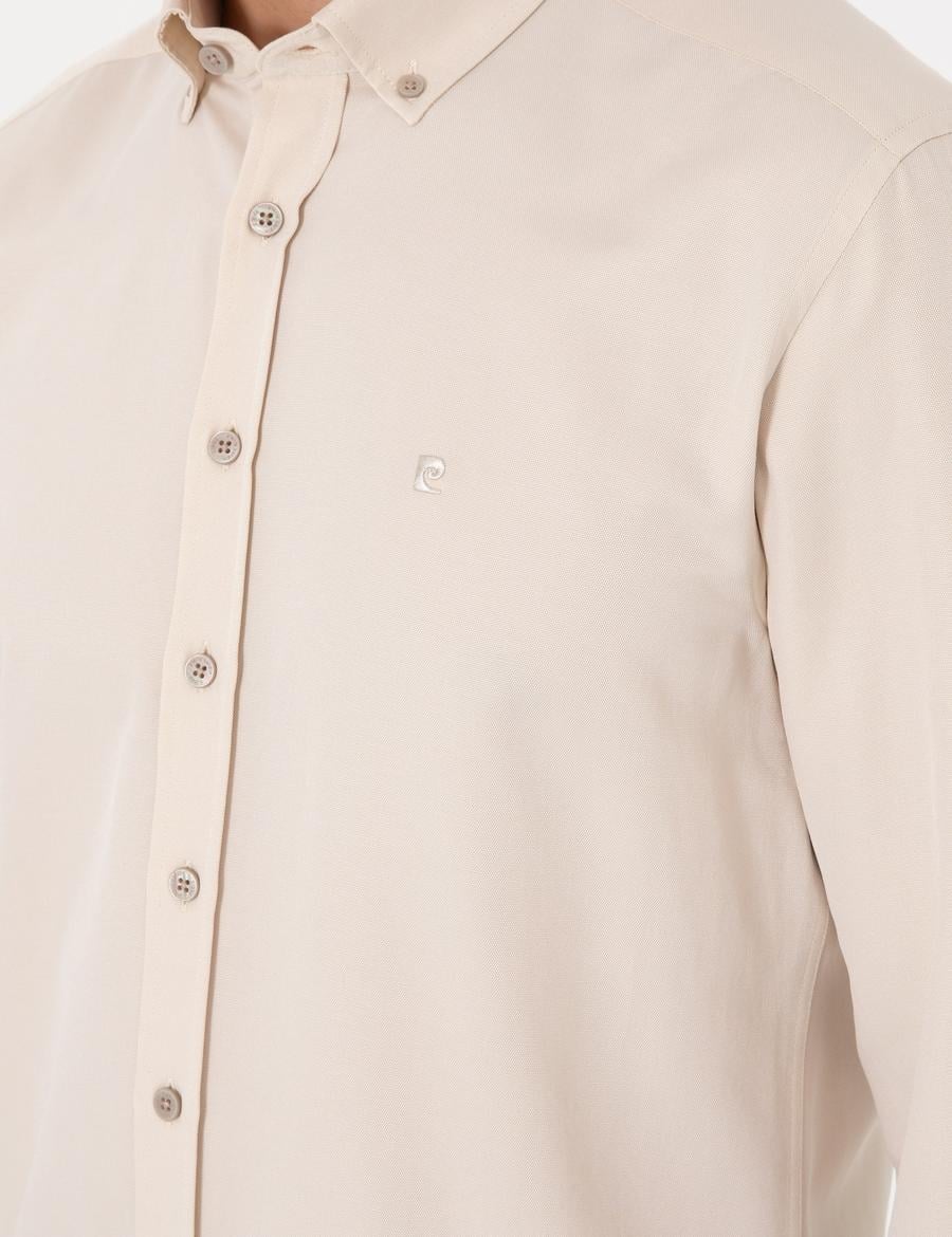 Bej Oxford Slim Fit Kolay Ütülenebilir Gömlek