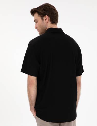 Siyah Comfort Fit Rahat Giyilebilir Kısa Kollu Gömlek