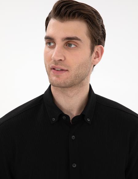 Siyah Comfort Fit Rahat Giyilebilir Kısa Kollu Gömlek - 50307091006