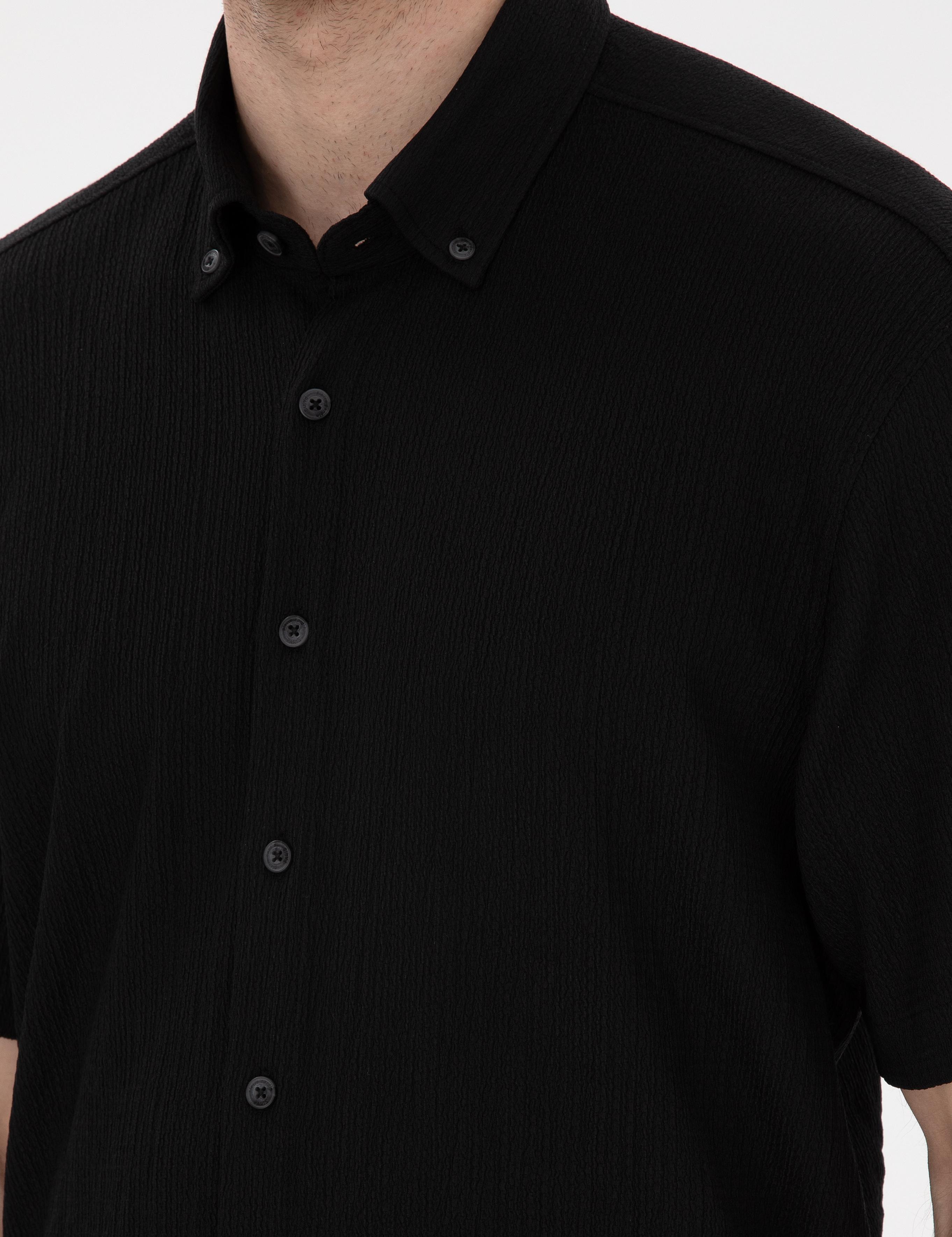 Siyah Comfort Fit Rahat Giyilebilir Kısa Kollu Gömlek