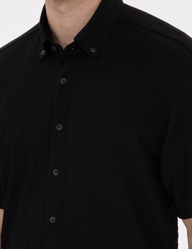 Siyah Comfort Fit Rahat Giyilebilir Kısa Kollu Gömlek