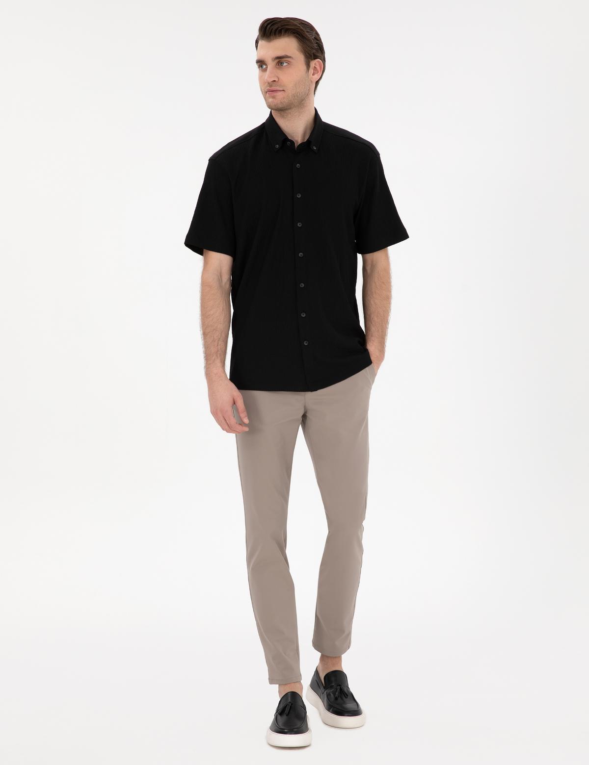 Siyah Comfort Fit Rahat Giyilebilir Kısa Kollu Gömlek - 50307091006