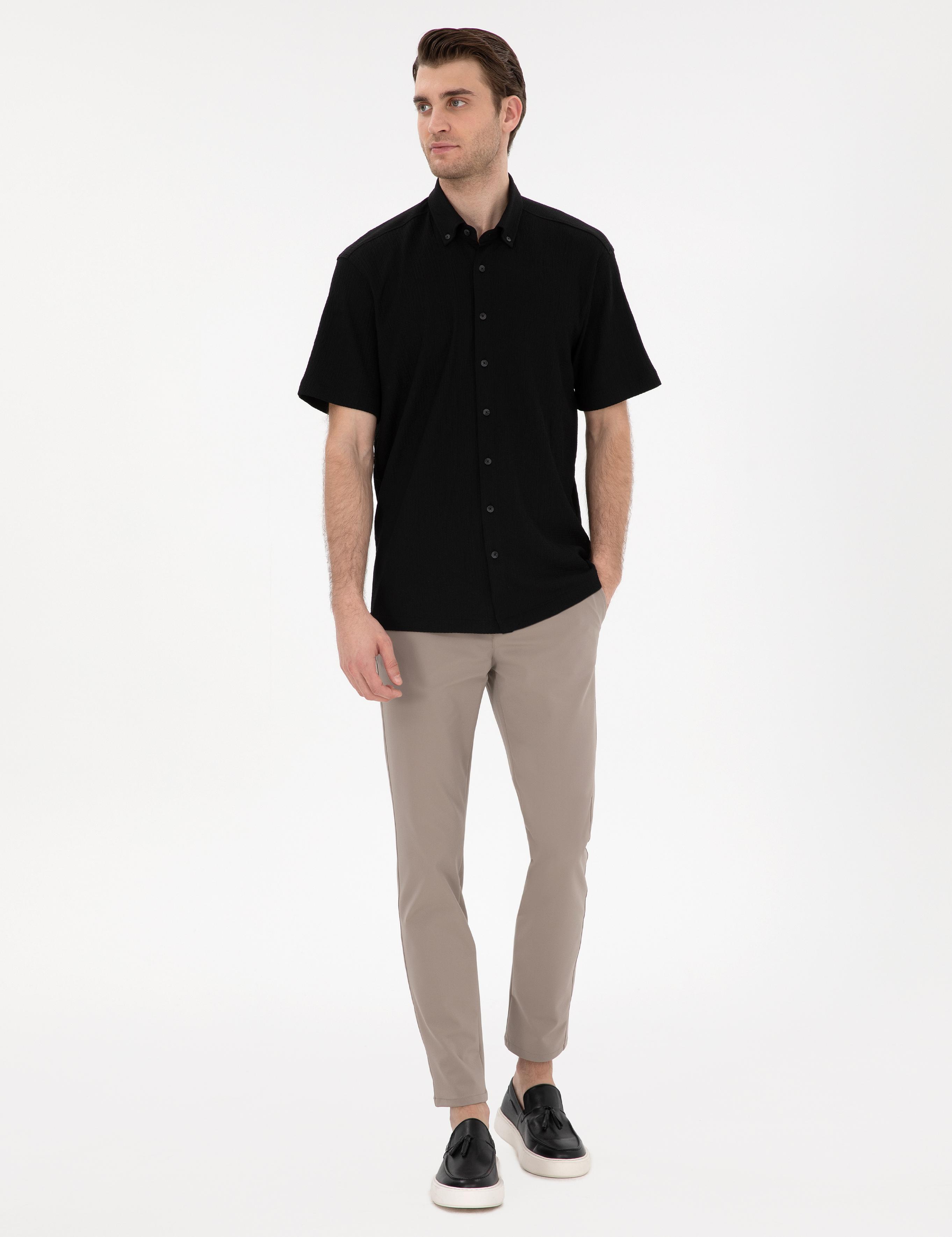 Siyah Comfort Fit Rahat Giyilebilir Kısa Kollu Gömlek