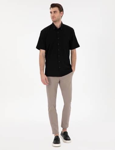 Siyah Comfort Fit Rahat Giyilebilir Kısa Kollu Gömlek