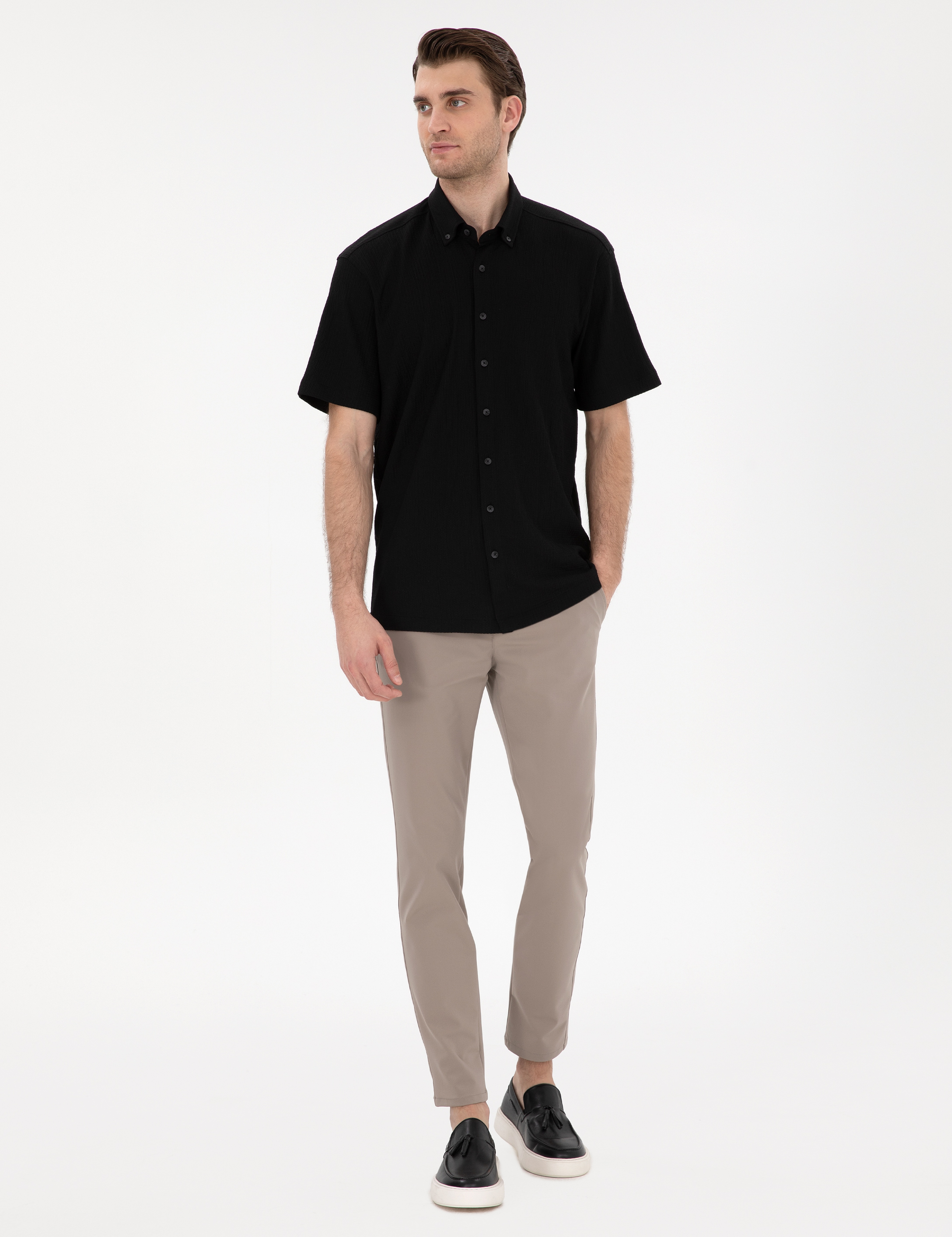 Siyah Comfort Fit Rahat Giyilebilir Kısa Kollu Gömlek - Image 4