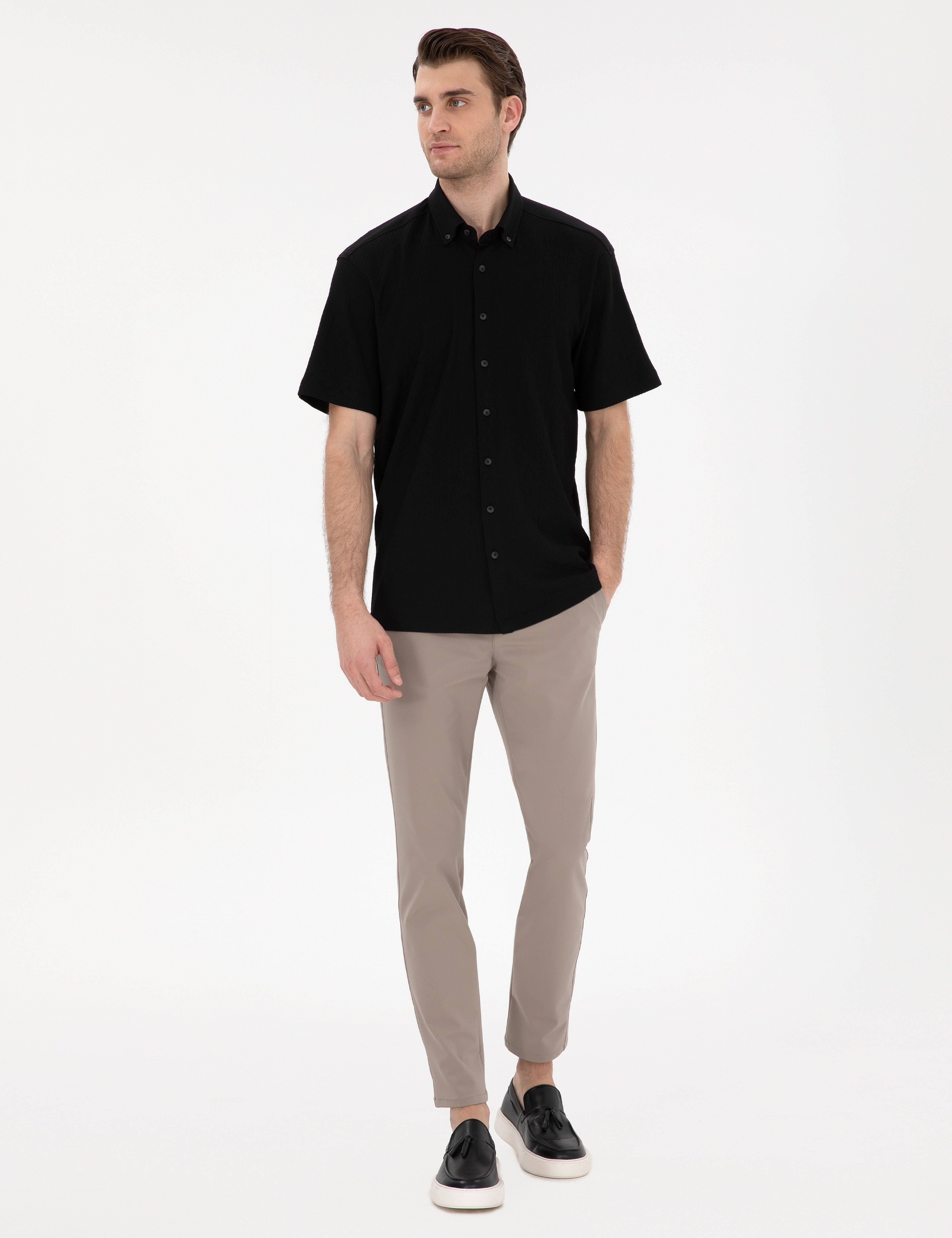 Siyah Comfort Fit Rahat Giyilebilir Kısa Kollu Gömlek