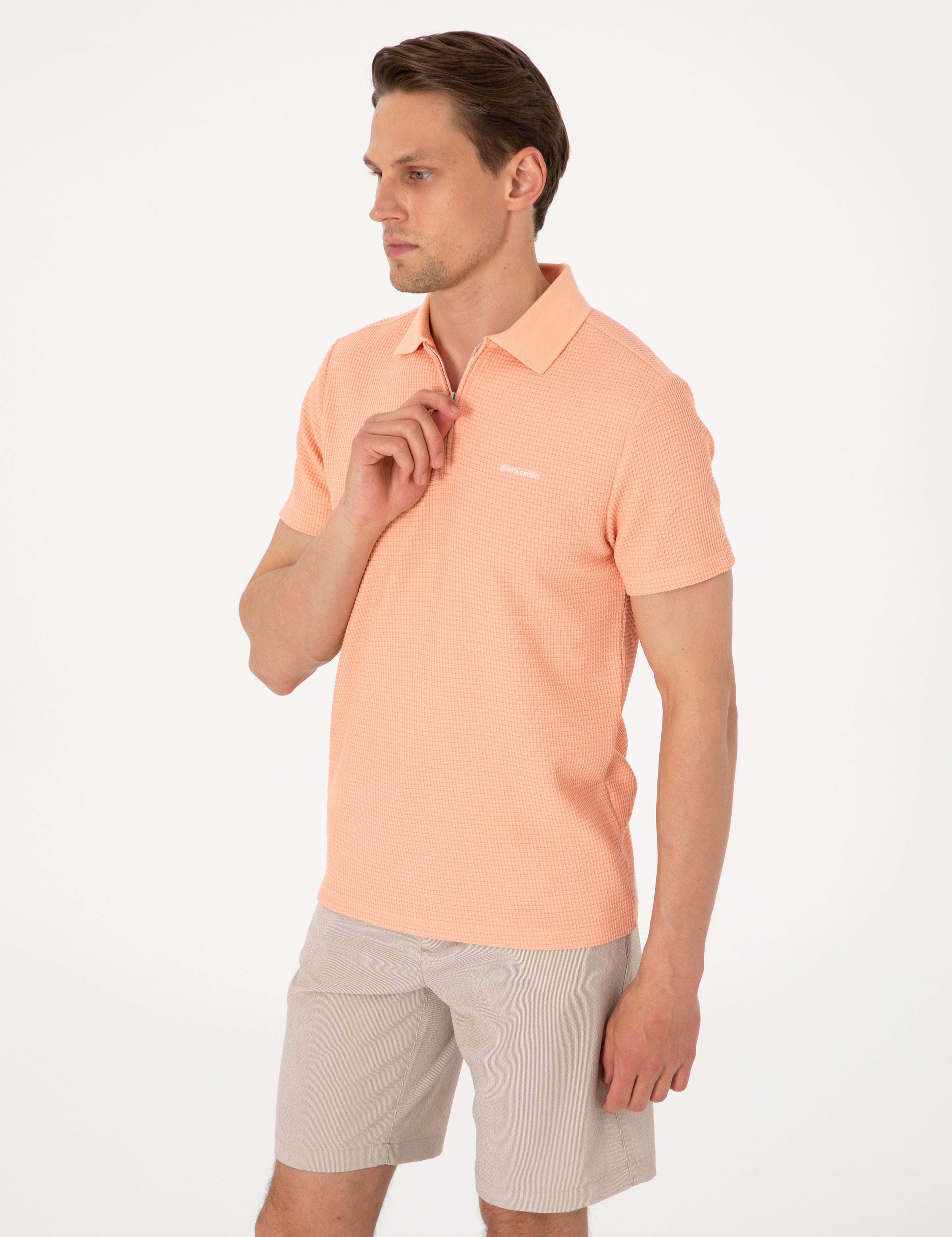 Somon Slim Fit Örme Dokulu Polo Yaka Tişört - Image 3