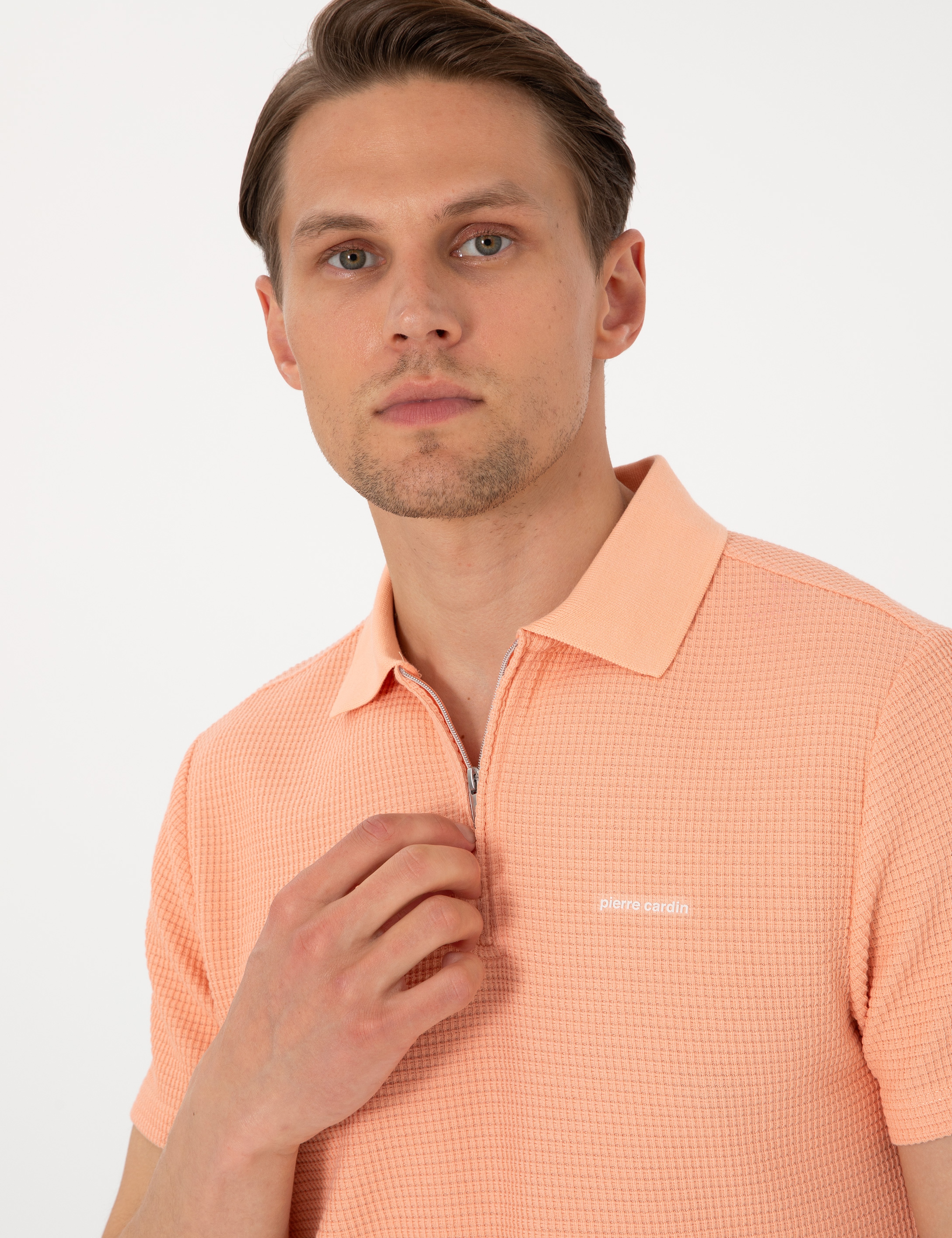 Somon Slim Fit Örme Dokulu Polo Yaka Tişört - Image 2