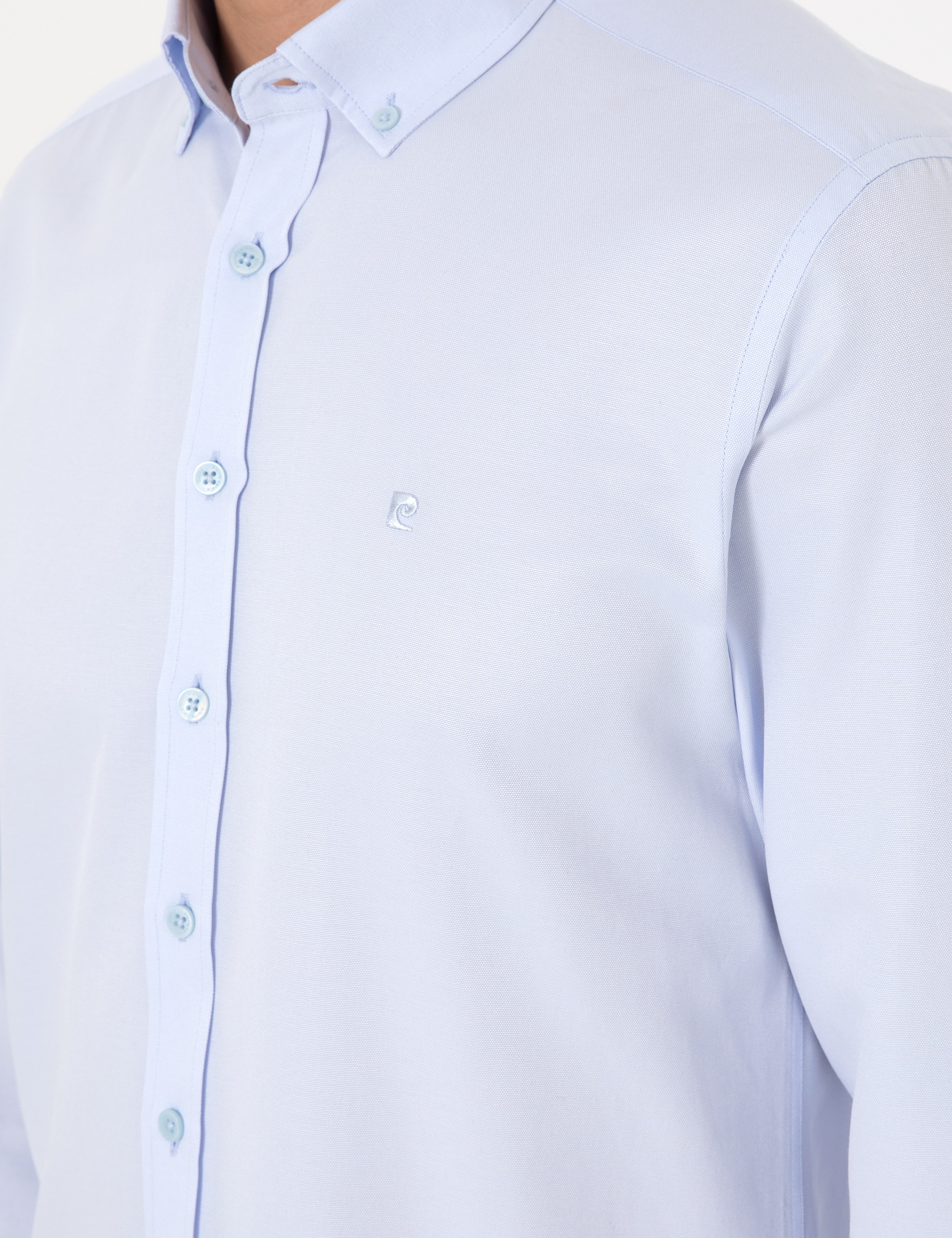 Açık Mavi Oxford Slim Fit Kolay Ütülenebilir Gömlek - Image 7