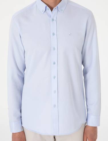 Açık Mavi Oxford Slim Fit Kolay Ütülenebilir Gömlek
