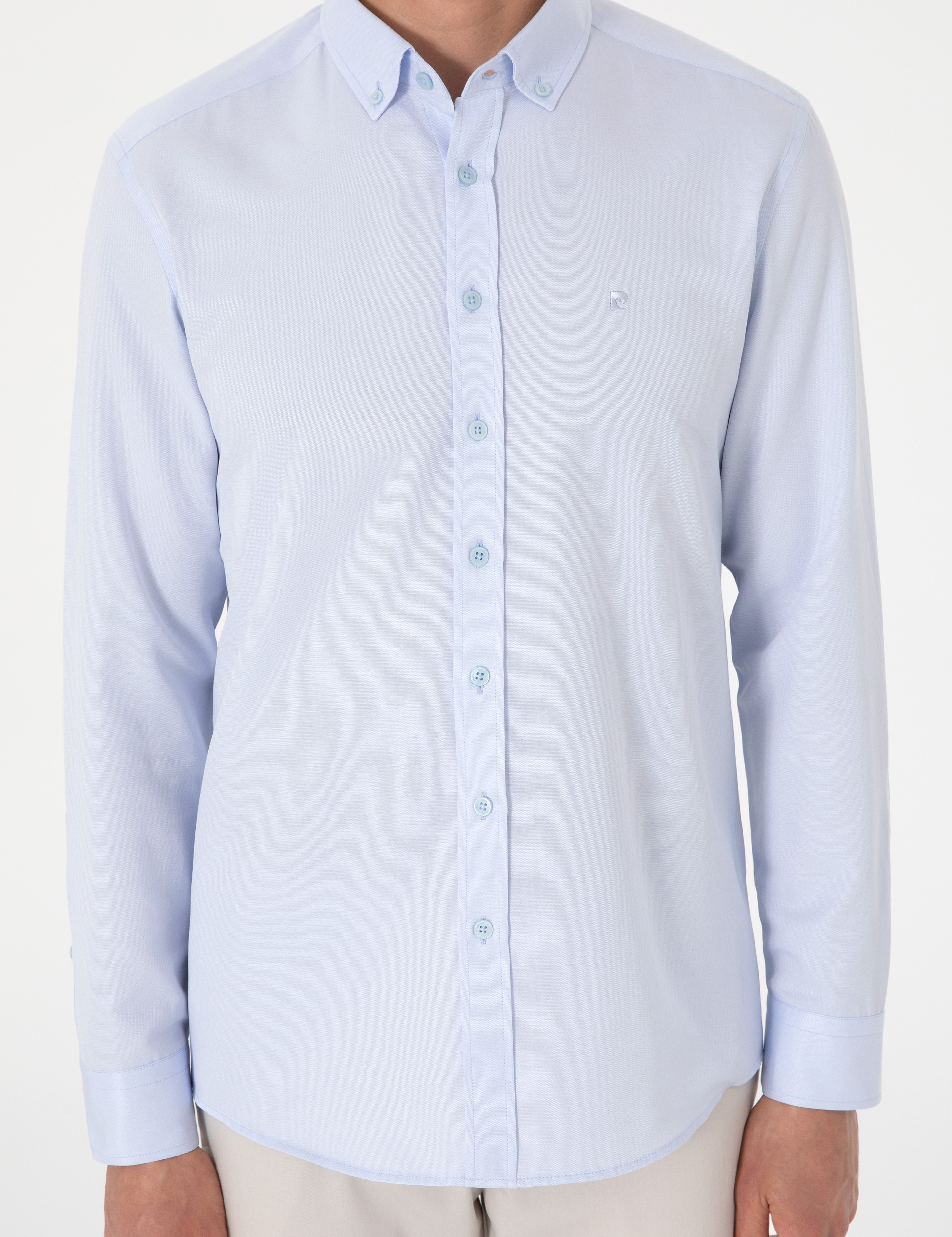 Açık Mavi Oxford Slim Fit Kolay Ütülenebilir Gömlek - Image 6