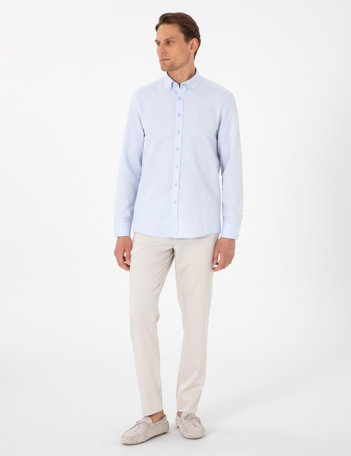 Açık Mavi Oxford Slim Fit Kolay Ütülenebilir Gömlek - 50306996025