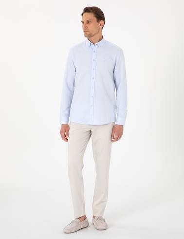 Açık Mavi Oxford Slim Fit Kolay Ütülenebilir Gömlek
