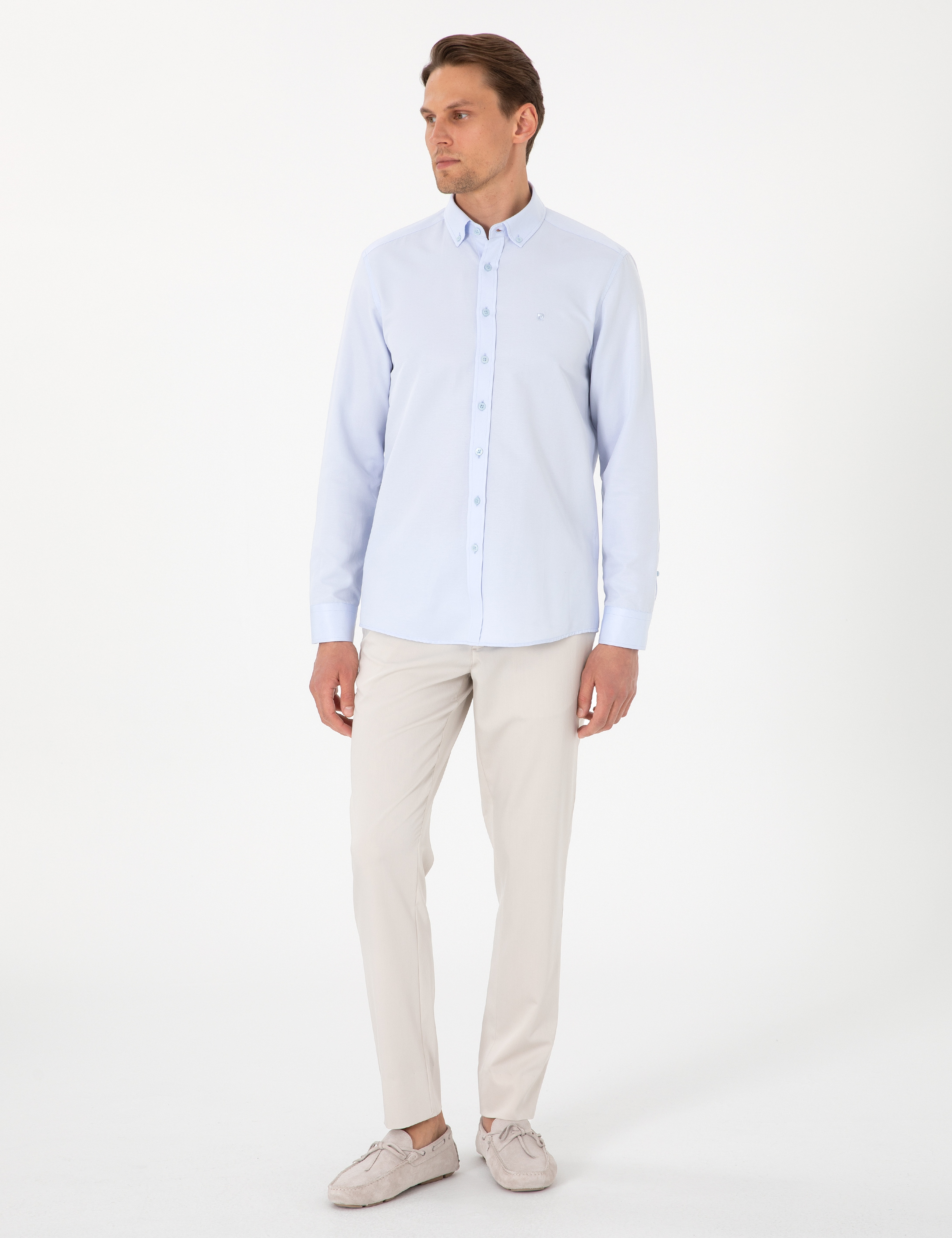 Açık Mavi Oxford Slim Fit Kolay Ütülenebilir Gömlek - Image 4