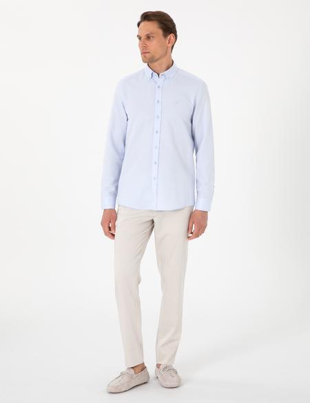 Açık Mavi Oxford Slim Fit Kolay Ütülenebilir Gömlek - 50306996025