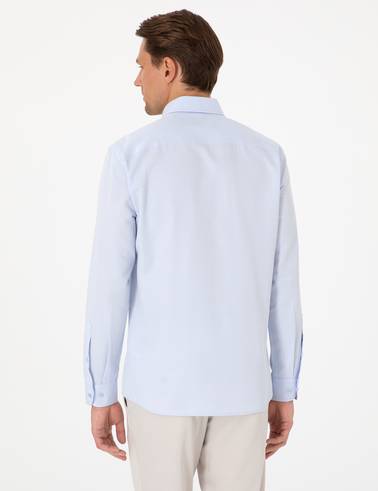 Açık Mavi Oxford Slim Fit Kolay Ütülenebilir Gömlek