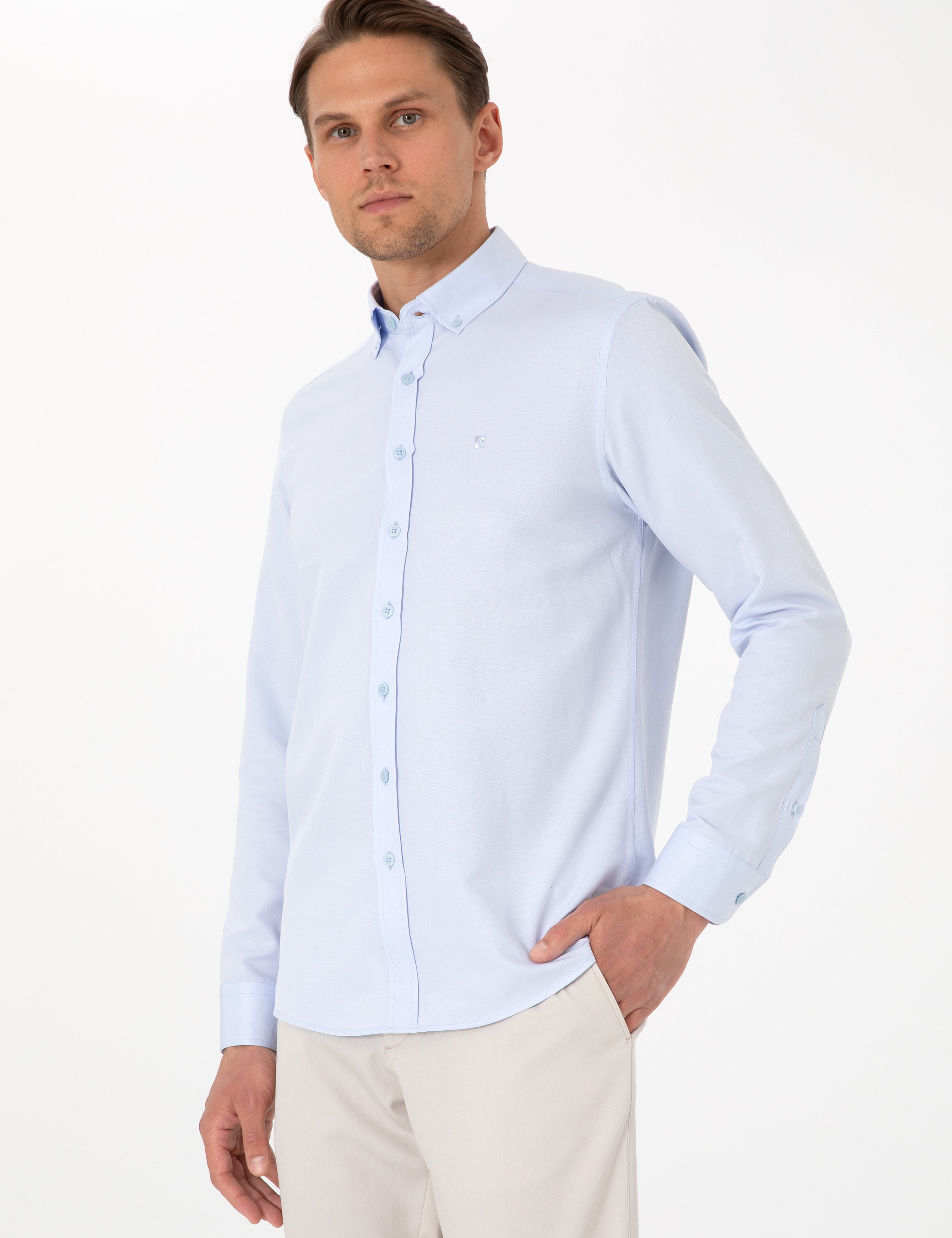 Açık Mavi Oxford Slim Fit Kolay Ütülenebilir Gömlek