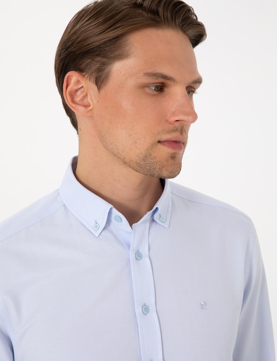 Açık Mavi Oxford Slim Fit Kolay Ütülenebilir Gömlek