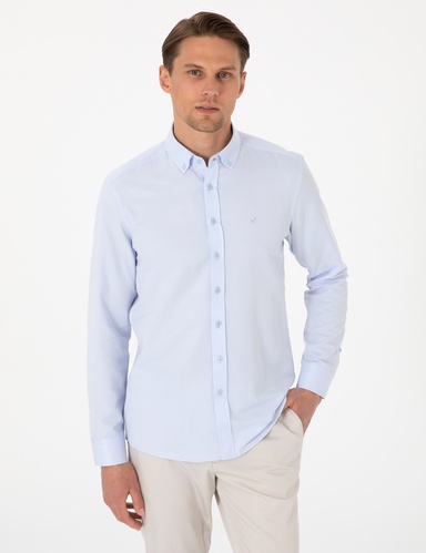 Açık Mavi Oxford Slim Fit Kolay Ütülenebilir Gömlek