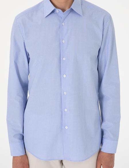 Açık Mavi Slim Fit Çizgili Uzun Kollu Gömlek - 50310777024