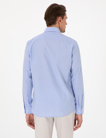 Açık Mavi Slim Fit Çizgili Uzun Kollu Gömlek - 50310777024