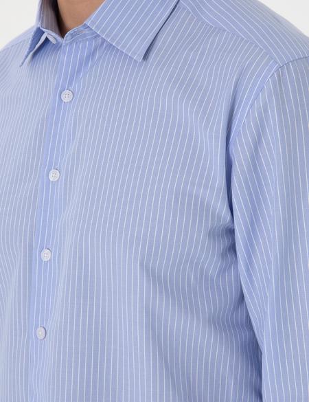 Açık Mavi Slim Fit Çizgili Uzun Kollu Gömlek - 50310777024