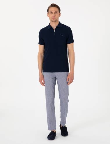Lacivert Slim Fit Örme Dokulu Polo Yaka Tişört