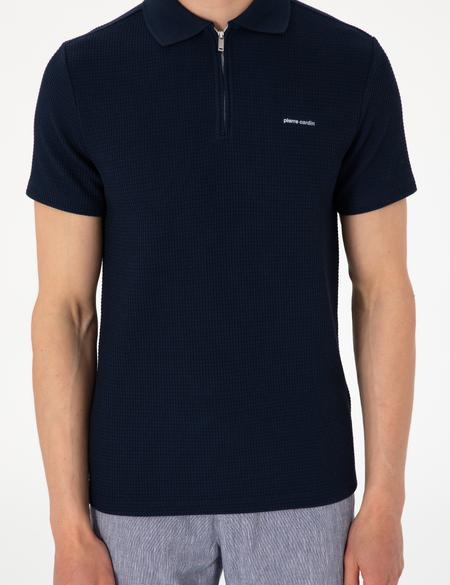 Lacivert Slim Fit Örme Dokulu Polo Yaka Tişört - 50310202017